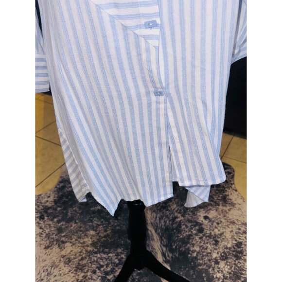 Soft Surroundings Blue White Striped Asymmetrical Handkerchief Hem Tunic Shirt M - Picture 10 of 12